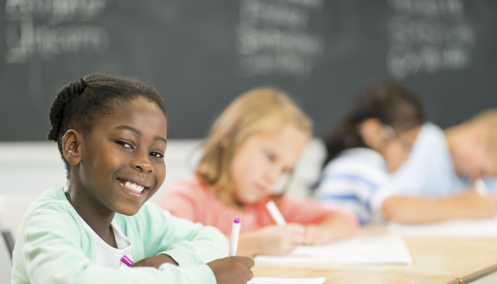 Diverse elementary students in the classroom