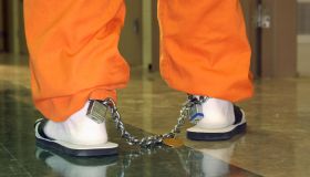 Shackles on legs of inmate