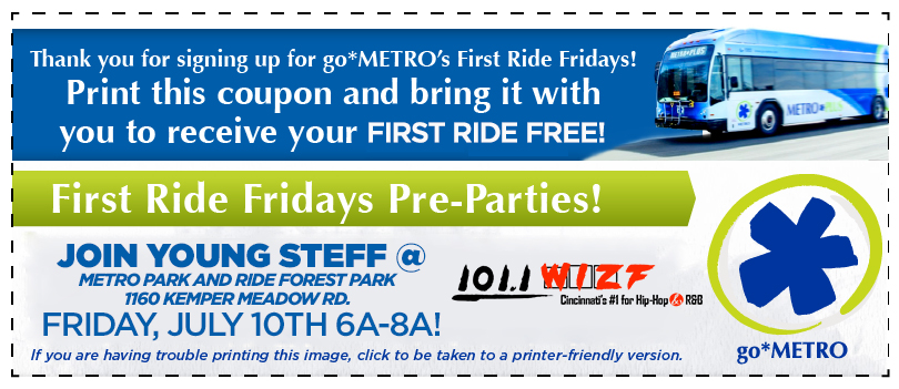 Metro First Ride Friday Coupon 101.1 The Wiz