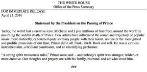 President Obama Speaks On Loss of Prince