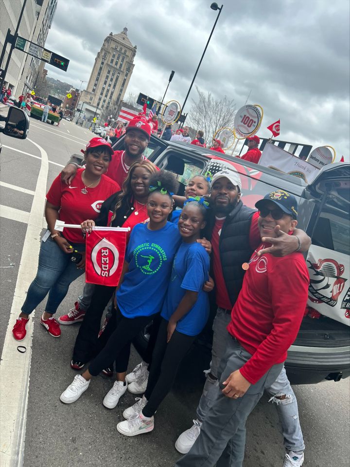 Radio One Cincinnati crew with Reds fans