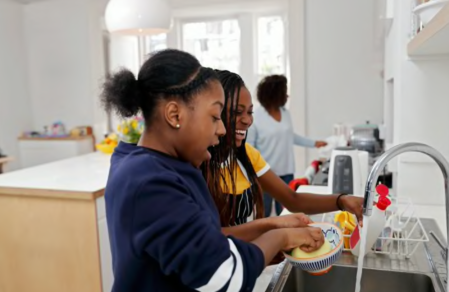 Black Girls Cleaning Up Kitchen