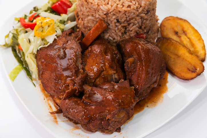 Jamaican Jerk Chicken with Rise and Fried Plantains