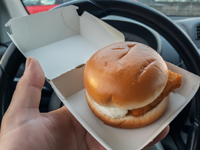 Delicious Filet-O-Fish Held in Hand Inside Car