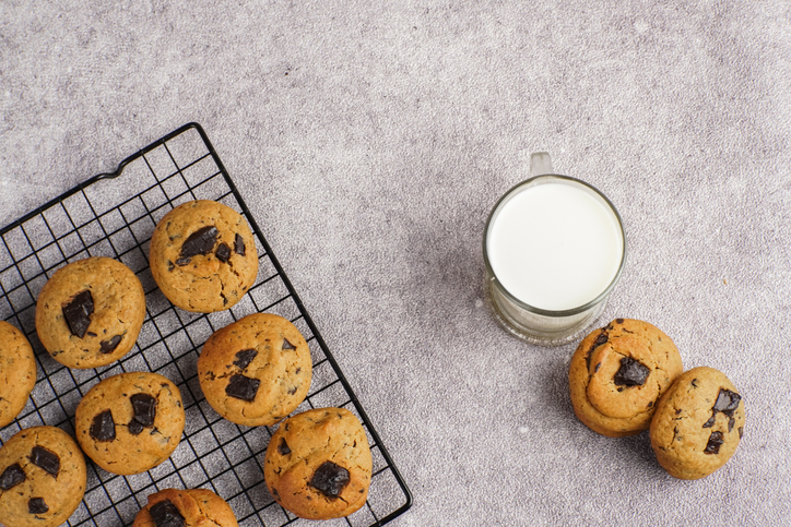 Freshly Baked Chocolate Chip Cookies with a Glass of Milk