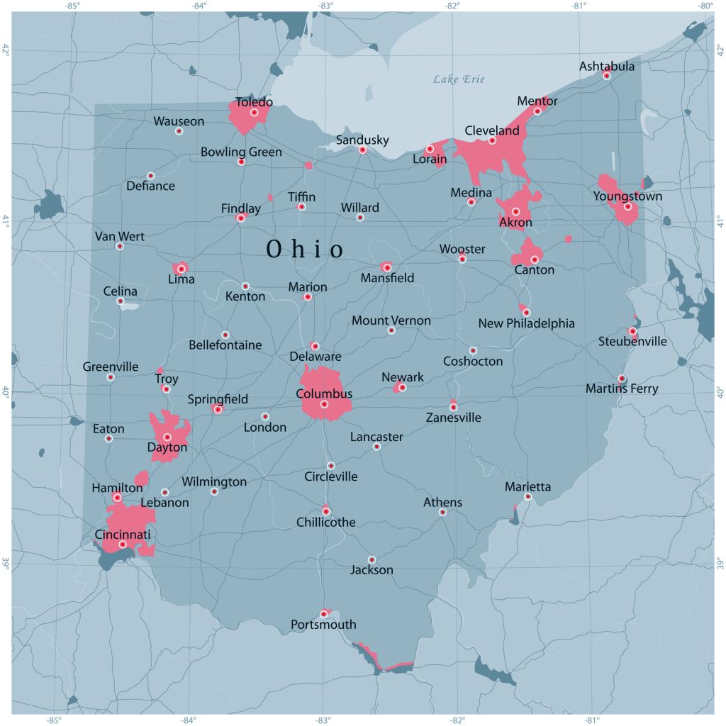 Ohio US State Vector Road Map Grey