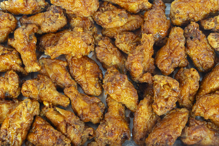 high angle view of fried chicken wing as background