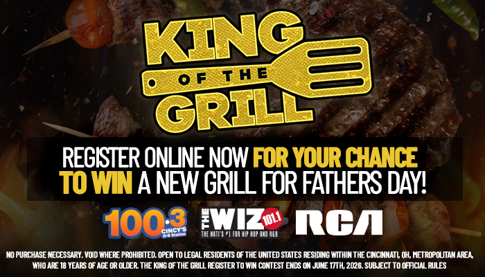 King of the Grill - Register online now for a chance to win a new grill for Father's Day, featuring the 100.3 The Wiz logo and RCA brand.