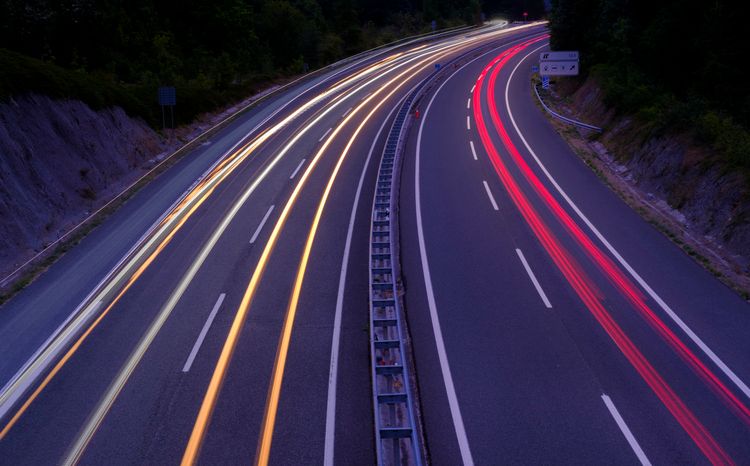 Car Light Trails on A15 Highway, Lekunberri, Navarre